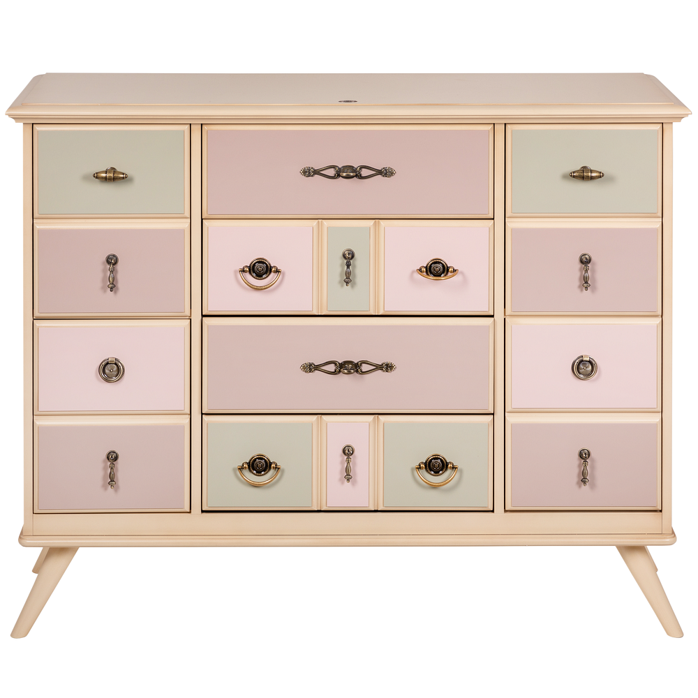 Комод Пандора - 2 с 4 ящиками и 2 полками Айвори Акварель