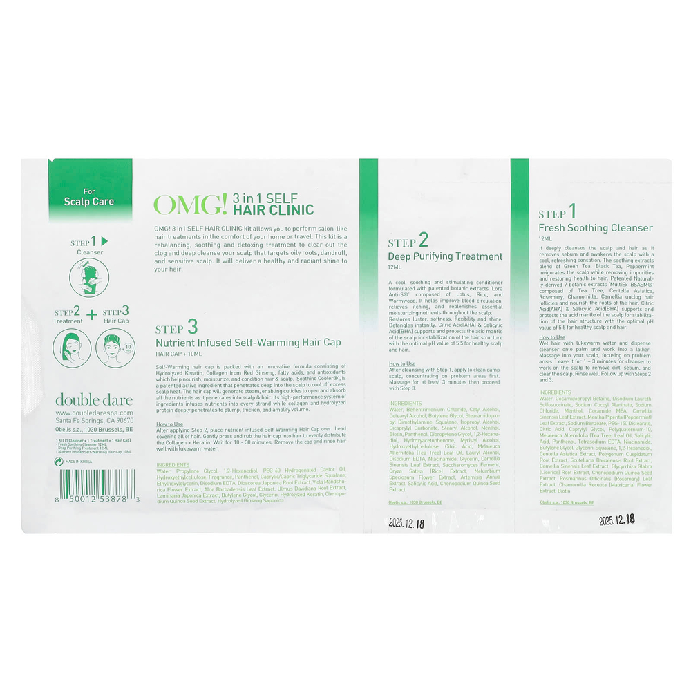 Double Dare, OMG! Клиника для самостоятельного ухода за волосами 3-в-1, для ухода за кожей головы, 3-шаговый набор