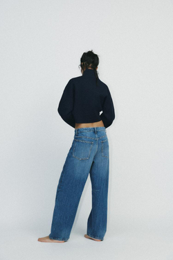 ZARA УКОРОЧЕННАЯ ТОЛСТОВКА С ОКАНТОВКОЙ, МОРСКОЙ СИНИЙ