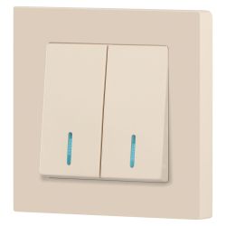 Выключатель Intro Accent 6-105-02 двойной с подсветкой, 10А-250В, IP20, СУ, AL/CU, слоновая кость