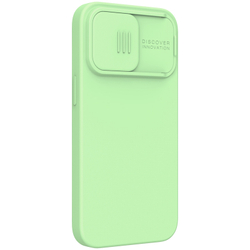 Чехол мятного цвета (Mint Green) с мягким шелковистым покрытием от Nillkin для iPhone 13 Pro, серия CamShield Silky Silicone Case с защитной шторкой для камеры