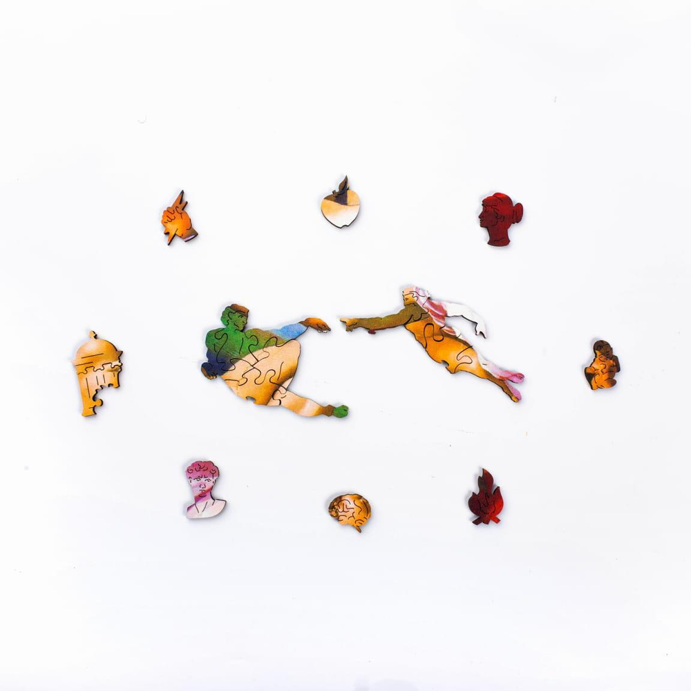 Пазл "Сотворение Адама " от Woodzle - Деревянный пазл, деталей 275, картина известного художника Микеланджело. Детали деревянного пазла разных форм