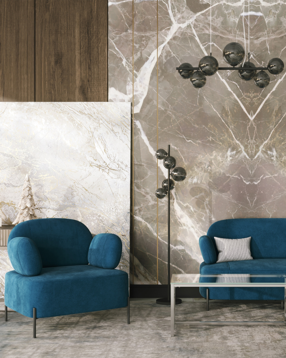 Кресло Кэнди с подлокотниками велюр синий