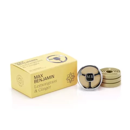 Max Benjamin - Набор автомобильных ароматизаторов «Лемонграсс и имбирь» с держателем и 4 сменными картриджами. / артикул   RB-CFGB01  / GTIN 5391533718087