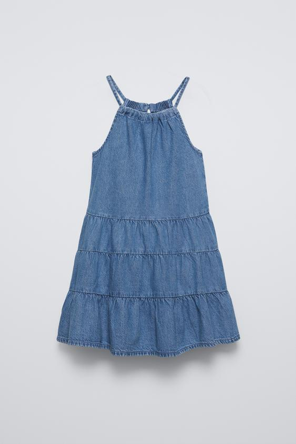 ZARA ЯРУСНОЕ ДЖИНСОВОЕ ПЛАТЬЕ, СИНИЙ