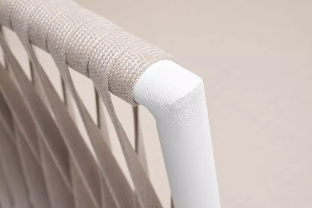 "Касабланка" диван 2-местный плетеный из роупа, каркас алюминий белый муар, роуп бежевый 20мм, ткань бежевая 035