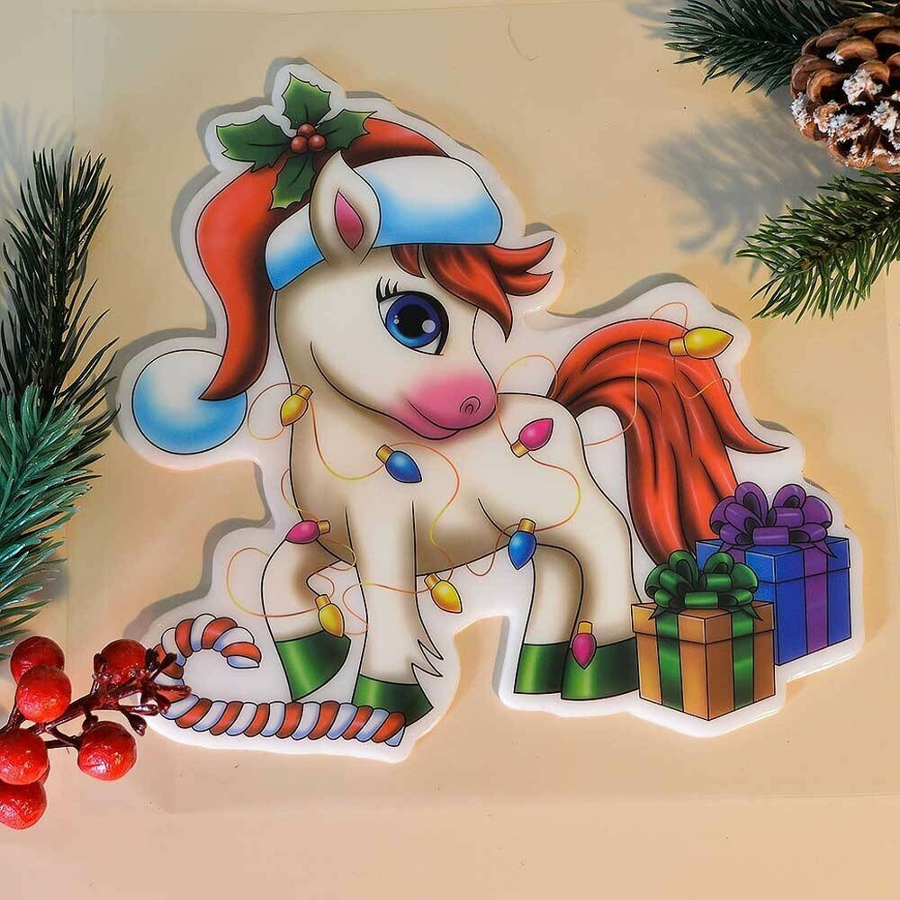 Наклейка на стекло "Лошадка с гирляндой" 20*20см