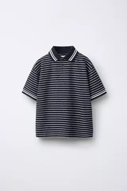 ZARA ПОЛО В ПОЛОСКУ В СТИЛЕ РУСТИК, МОРСКОЙ СИНИЙ