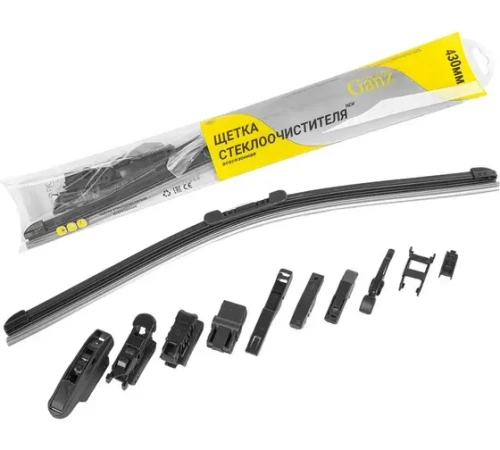 Щетка стеклоочистителя 430 мм бескаркасная 1 шт GANZ NEW GIS01030 (10 адаптеров)