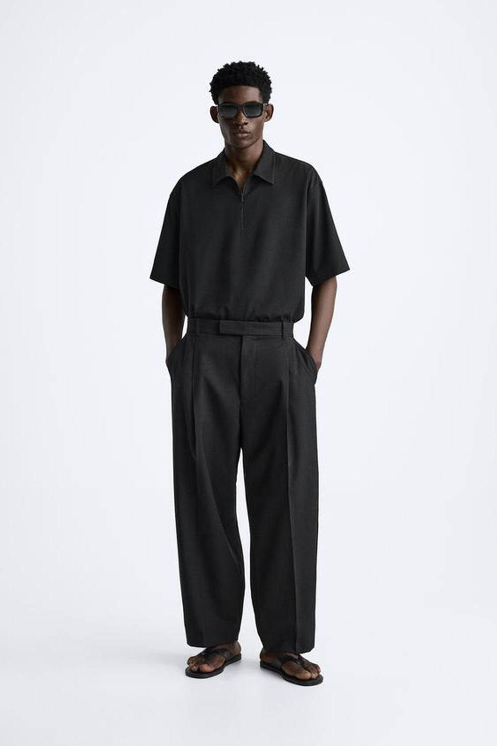 ZARA ПОЛО С МОЛНИЕЙ, ЧЕРНЫЙ