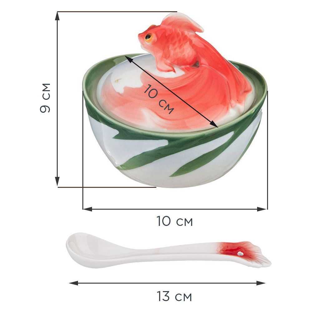 ИКОРНИЦА LEFARD "ЗОЛОТАЯ РЫБКА" С КРЫШКОЙ И ЛОЖКОЙ 10*10*9 СМ (КОР=36ШТ)