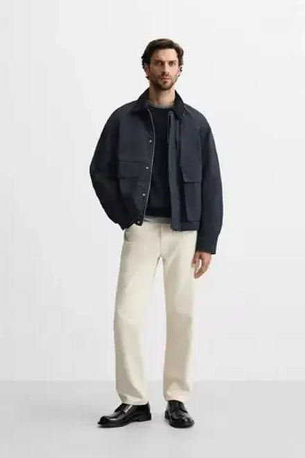 ZARA ПУХОВИК С ВОРОТНИКОМ В ТОН, МОРСКОЙ СИНИЙ