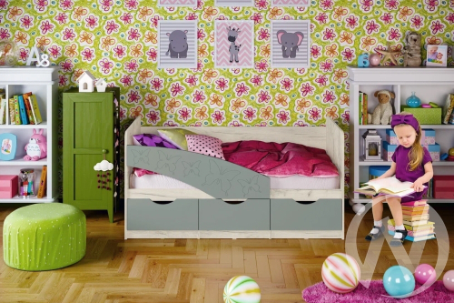 Кровать 1;8*0;8м Бабочки (дуб крафт белый/шарли бриз)