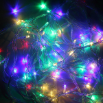 Электрогирлянда LED цвет. 180 ламп, 14м, 8 р.миг, прозрач. провод, кор