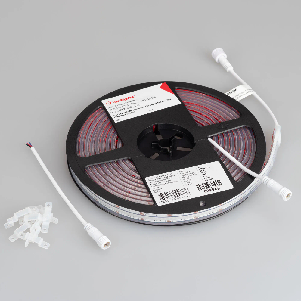 Светодиодная лента герметичная COB-PS-X840-12mm 24V RGB (16 W/m, IP67, CSP, 5m) (Arlight, -) 039966