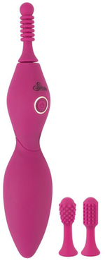 Ярко-розовый клиторальный вибратор с 3 насадками Spot Vibrator with 3 Tips - 17,9 см.