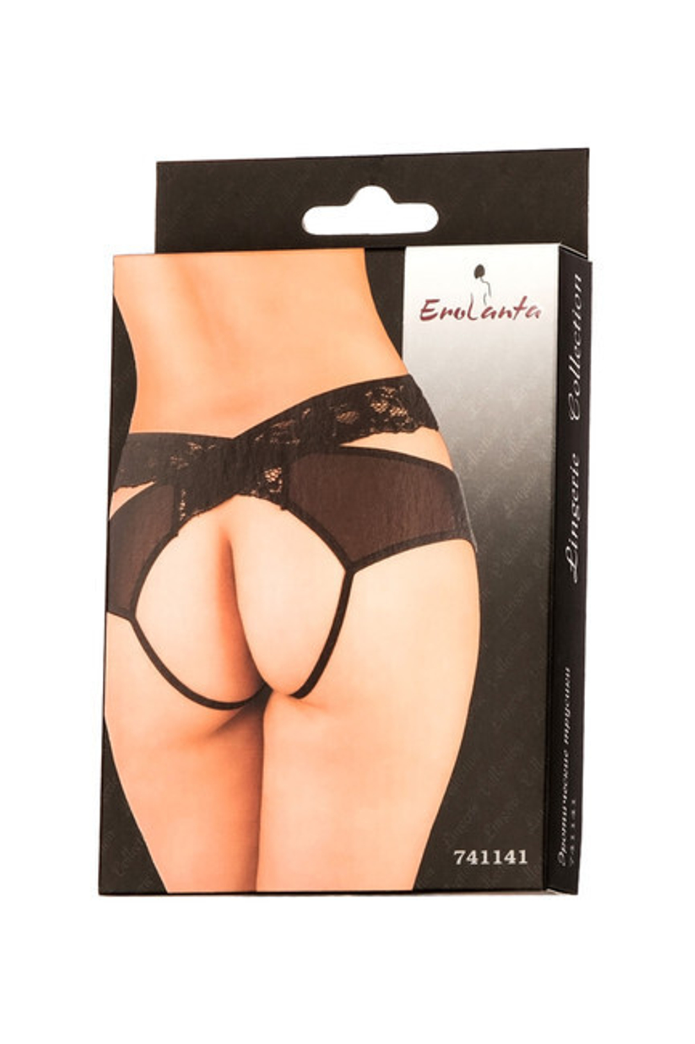 Эротические трусики с высокой посадкой,перекрестными кружевными полосами (42-44) (Цвет: черный)