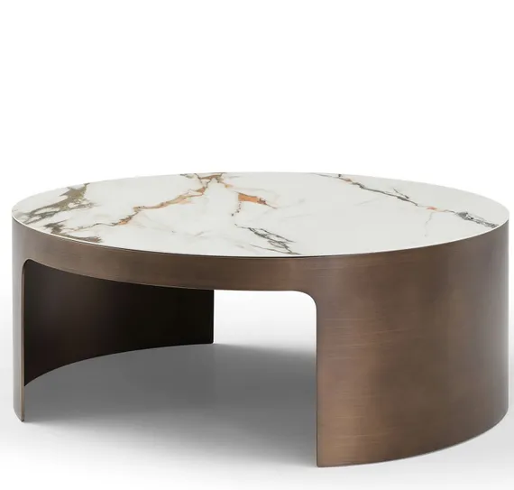 Стол журнальный Como L, Ø80х42 см, керамогранит Calacatta Macchia