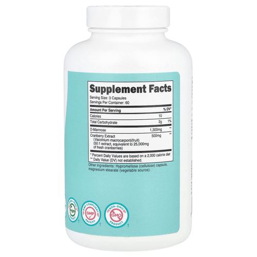 Nutricost, D-манноза с экстрактом клюквы для женщин, 180 капсул