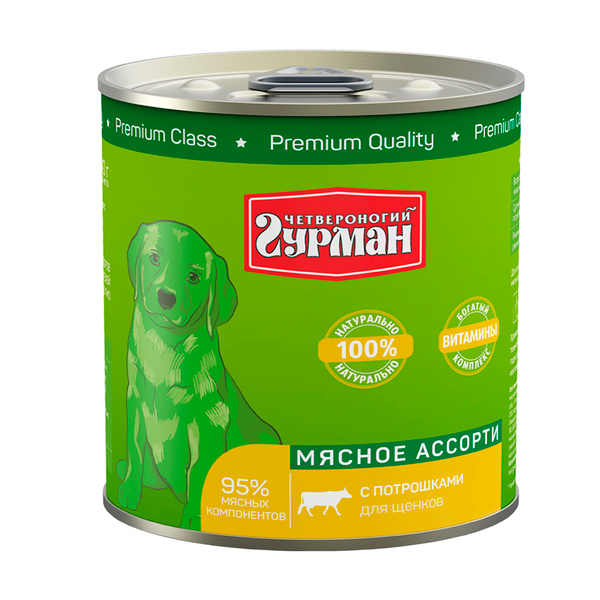 Влажный корм Четвероногий гурман Мясное ассорти из потрошков, для щенков , 340 г