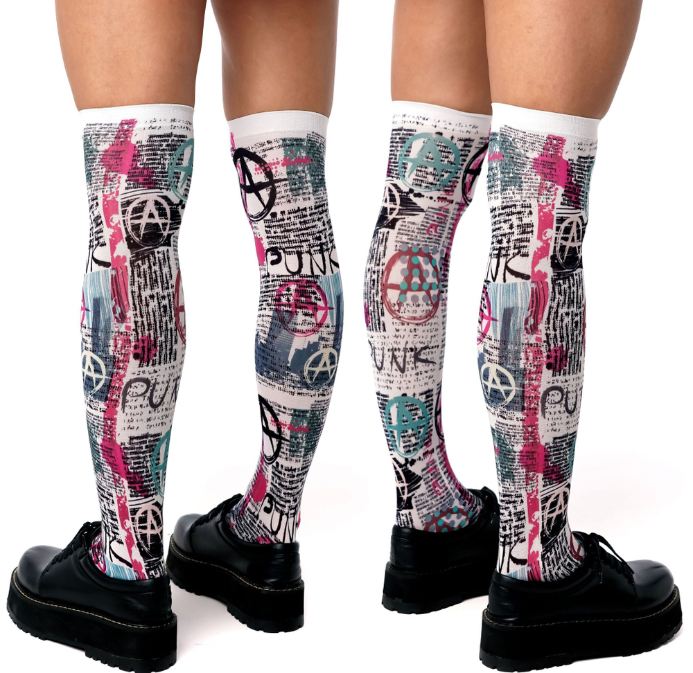 Белые гольфы с принтом в стиле панк (Цвет: белый)