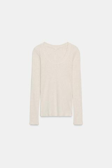 ZARA ФУТБОЛКА В РУБЧИК С ДЛИННЫМИ РУКАВАМИ, СЕРЫЙ МЕЛАНЖ