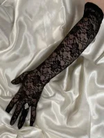 Перчатки длинные из кружева, Черный