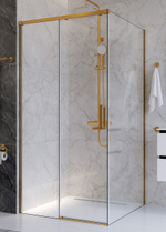 Душевой уголок Cezares PLANE-A-1-100-C-BORO, 100х100х195, профиль брашированное золото, стекло прозрачное