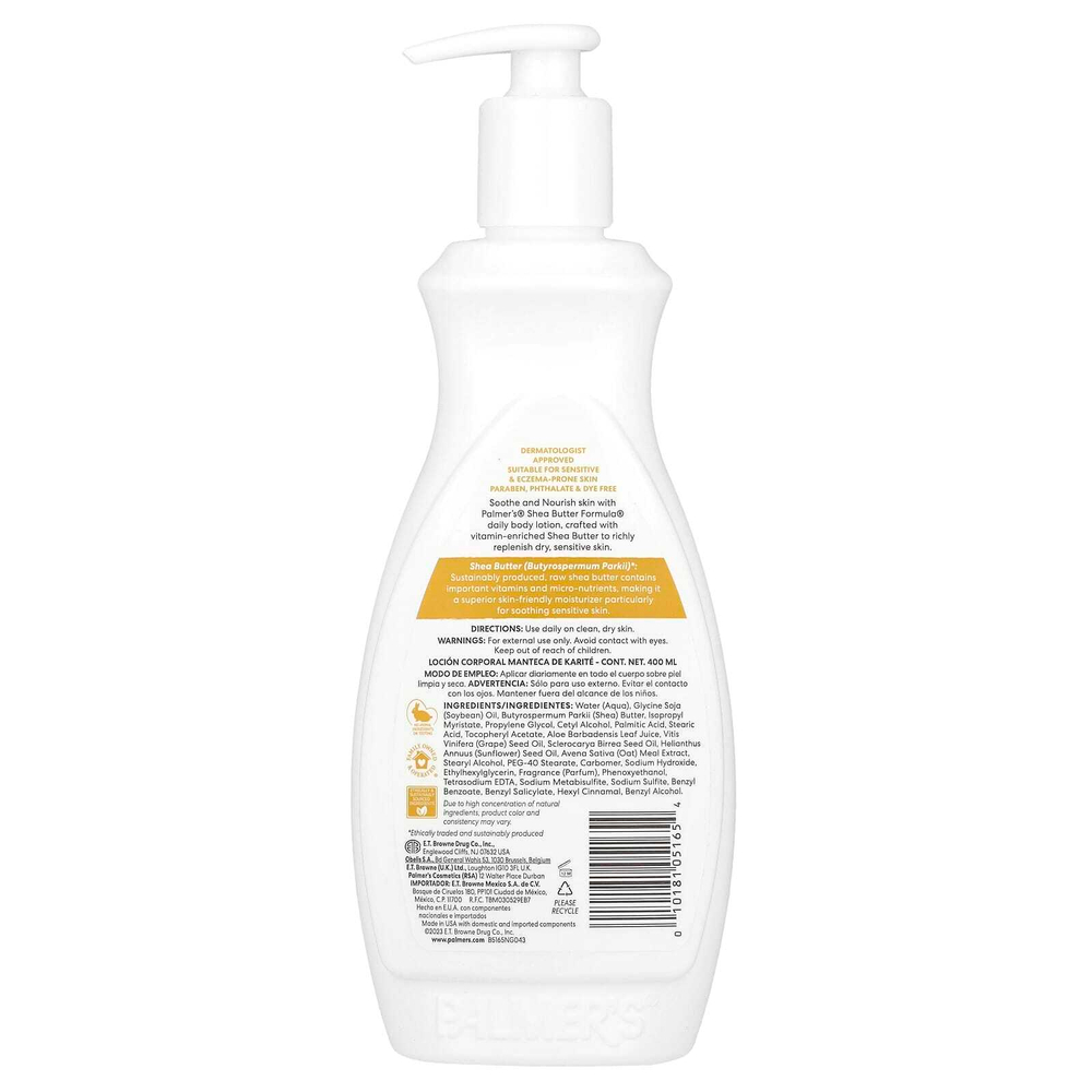 Palmer's, Shea Butter Formula, питательный лосьон для тела с необработанным маслом ши и витамином Е, для ежедневного применения, 400 мл (13,5 жидк. унции)