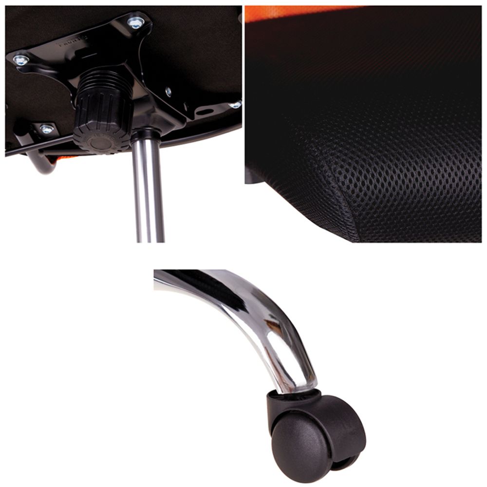 Кресло руководителя Helmi HL-E16 "Content", ткань/сетка/экокожа черная/оранжевая, хром