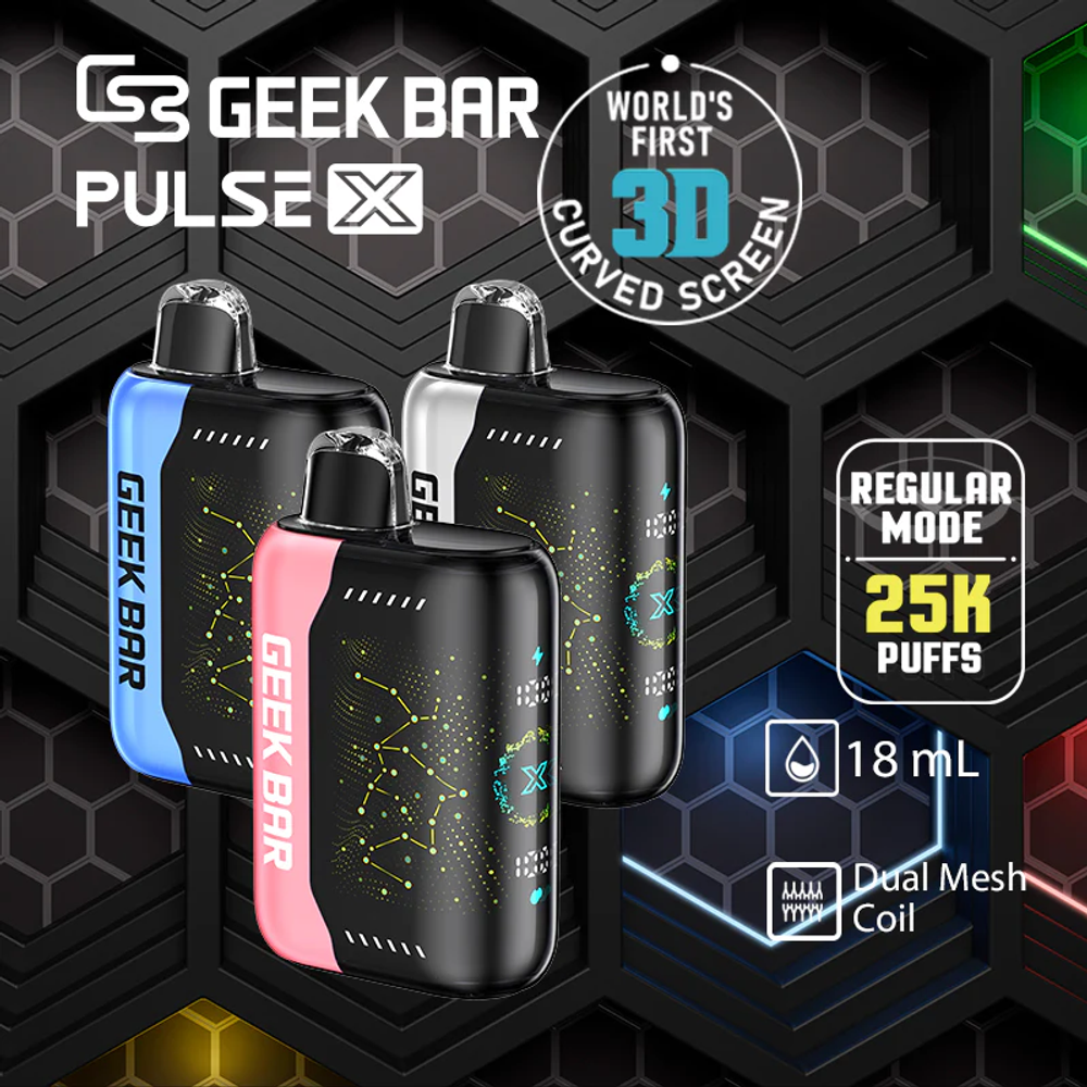 GEEK BAR Pulse X 25000 с инновационным 3D-экраном и 25000 затяжками. Купить одноразовую электронную сигарету в СКИДОНЕ