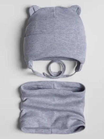 Шапка детская осенняя на завязках и снуд