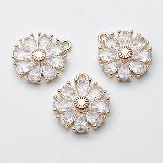 Подвеска Цветок, цвет золото+прозрачный, размер 15*12 мм, цена за 1 шт