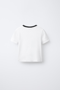 ZARA ФУТБОЛКА В РУБЧИК С КОНТРАСТНОЙ НАДПИСЬЮ, БЕЛЫЙ