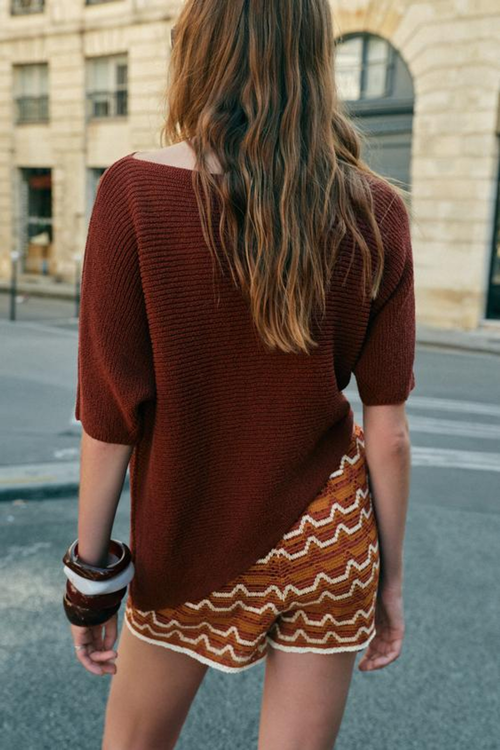 ZARA ТРИКОТАЖНЫЙ ТОП АСИММЕТРИЧНОГО КРОЯ, ТЕМНЫЙ ЧЕРЕПИЧНЫЙ