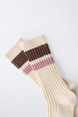 ZARA НОСКИ В ПОЛОСКУ, ЭКРЮ/КОРИЧНЕВЫЙ