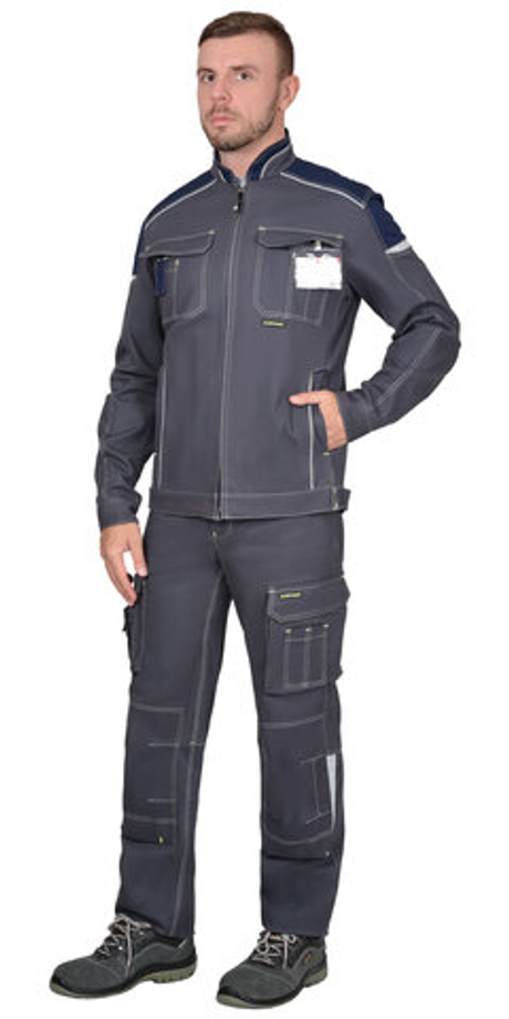 Костюм СИРИУС-ДЖЕТ куртка, полукомбинезон т-серый с синим тк. мех. стрейч с ВО