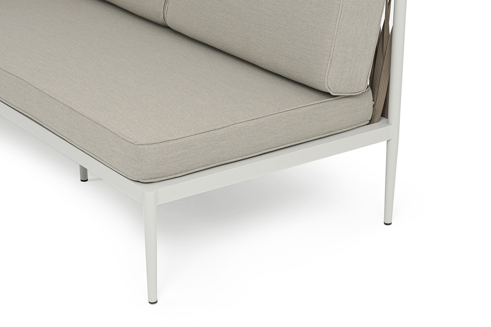 "Касабланка" правый модуль плетеный из роупа, каркас алюминий светло-серый (RAL7035) муар, роуп серо-коричневый 23мм, ткань бежевая 15052