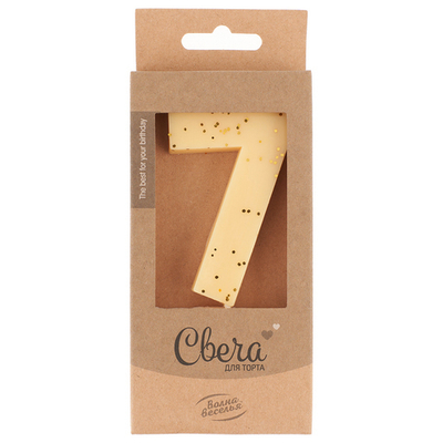 Свеча-цифра ЭКО, Кремовый, с блестками, "7", 7,5 см