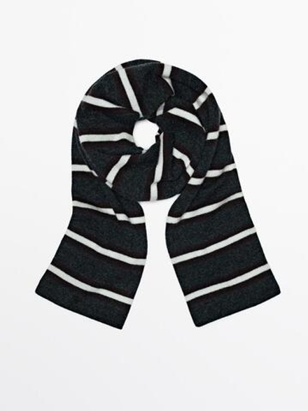 Massimo Dutti Тонкий шарф из смесовой шерсти в полоску, синий электрик