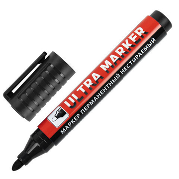 Маркер перманентный ULTRA MARKER, 12 шт. ЧЕРНЫЙ, 3,5 мм, с клипом, BRAUBERG.