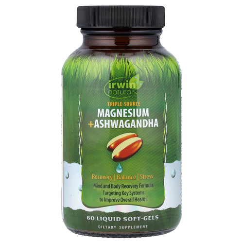 Irwin Naturals, Triple Source Magnesium + ашваганда, 60 мягких таблеток