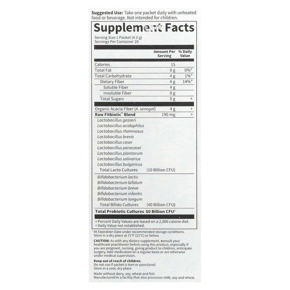 Garden of Life, Компания Dr. Формула пробиотиков, Fitbiotic ™, без добавок, 50 млрд КОЕ, 20 пакетиков по 4,2 г (0,15 унции)