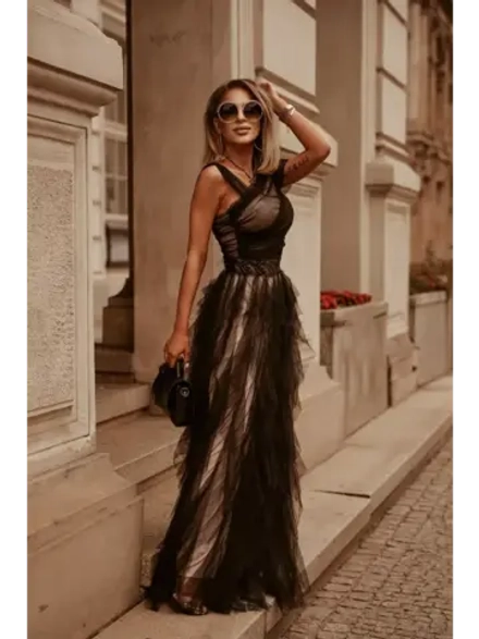 красивое черное макси платье из тюля + plus size