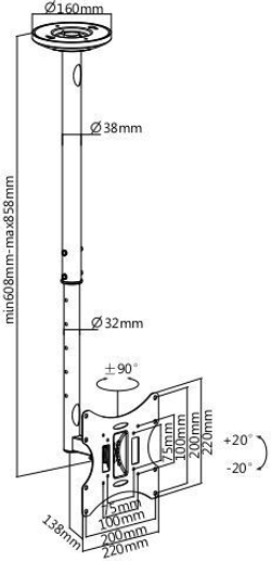 Кронштейн Ultramounts UM 890 23-43&quot; max 30кг VESA 200х200 потолочный поворотно-выдвижной и наклонный