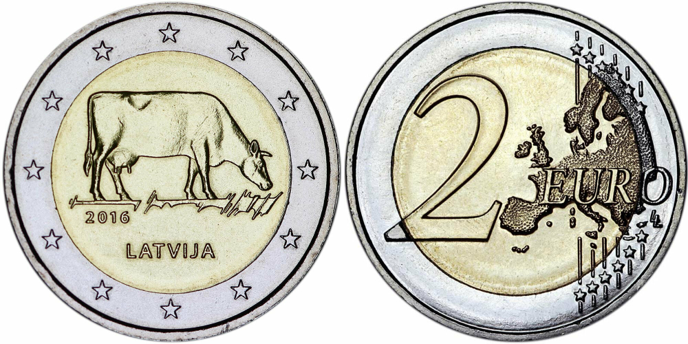 Латвия 2 евро, 2016 Латвийская бурая корова aUNC