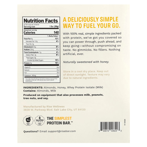 Rise Bar, Rise Minis, протеиновые мини-батончики, миндальный мед, 24 протеиновых батончика размером с порцию, 30 г (1,05 унции) каждый
