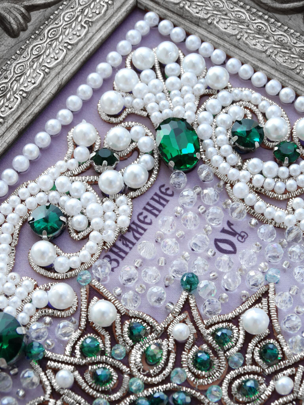 ЖС-12-СИ Набор для вышивания хрустальными камнями Богородица Знамение (изумрудный)