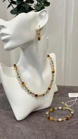 Серьги медовые и коричневые кубики, золото