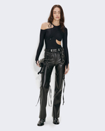 BLACK V-LEATHER TROUSERS WITH STRAPS